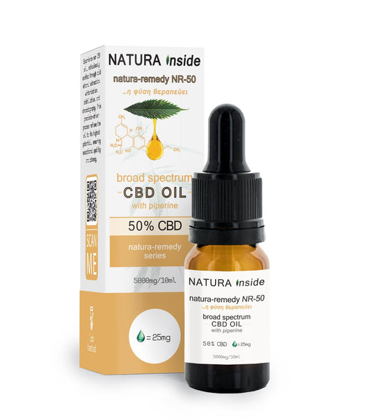 Έλαιο σε σταγόνες με 50% CBD και πιπερίνη της σειράς NATURA-REMEDY, 10ml